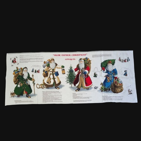 Olde Father Christmas Appliqué Fabric Panel For Crafts Cotton Vintage Design - Picture 1 of 5